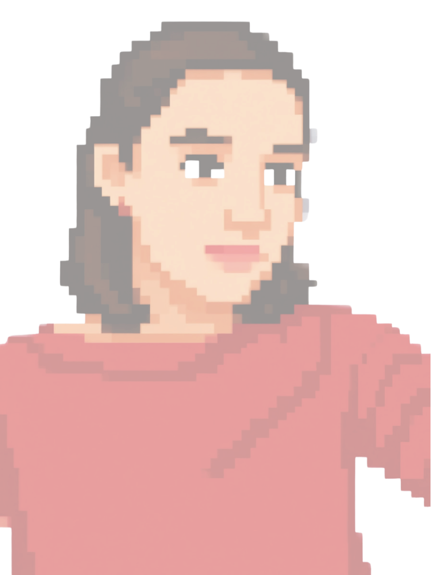 Retrato de Maria Flor Grassi em pixel art